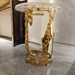 Gold Sculptural Side Table with Clear Ripple Acrylic Top and Organic Metal Base